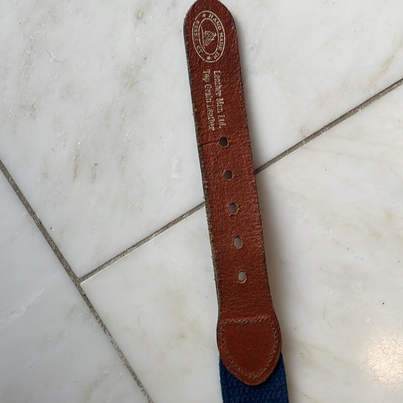 Leather Man Ltd., men’s 32” navy blue woven cotton and leather sailboat belt EUC - Picture 4 of 6